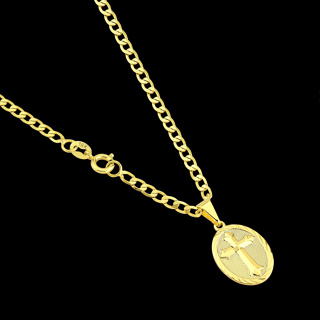Corrente Cordão Grumet Masculino Com Medalha Cruz Banhado a ouro 18k Correntinha e Pingente em Oferta na Shopee