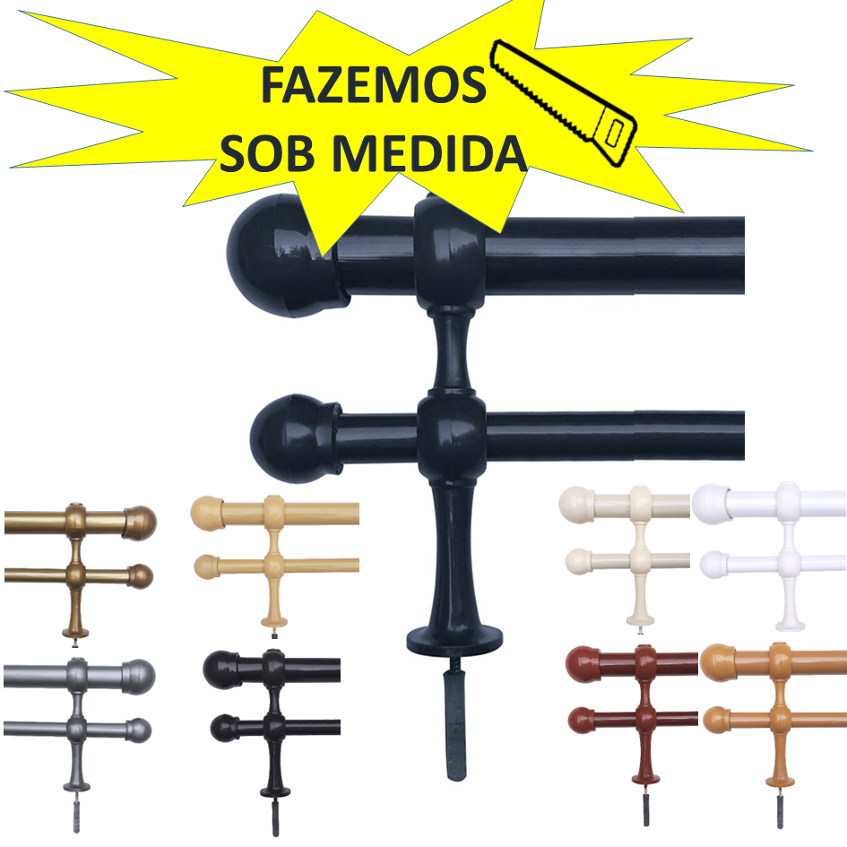 Conjunto de varao duplo de aco de 2,50 metros com ponteira para pendurar voal e cortina pesada juntos
