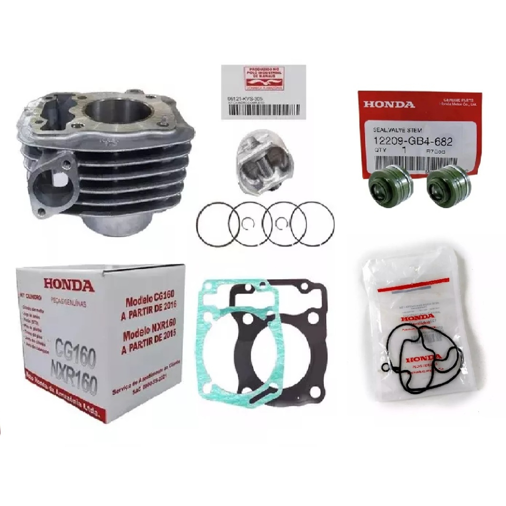 Kit Cilindro Completo Cg 160 Titan, Fan, Start, Bros (Orig Honda) +Retentor+ junta tampa valvulas