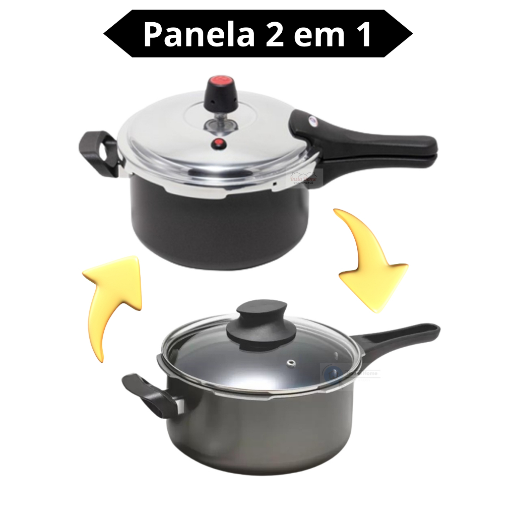 Panela de Pressão 2 em 1 Fechamento Externo 3,0 Litros  Cinza Antiaderente Teflon Interno e Externo