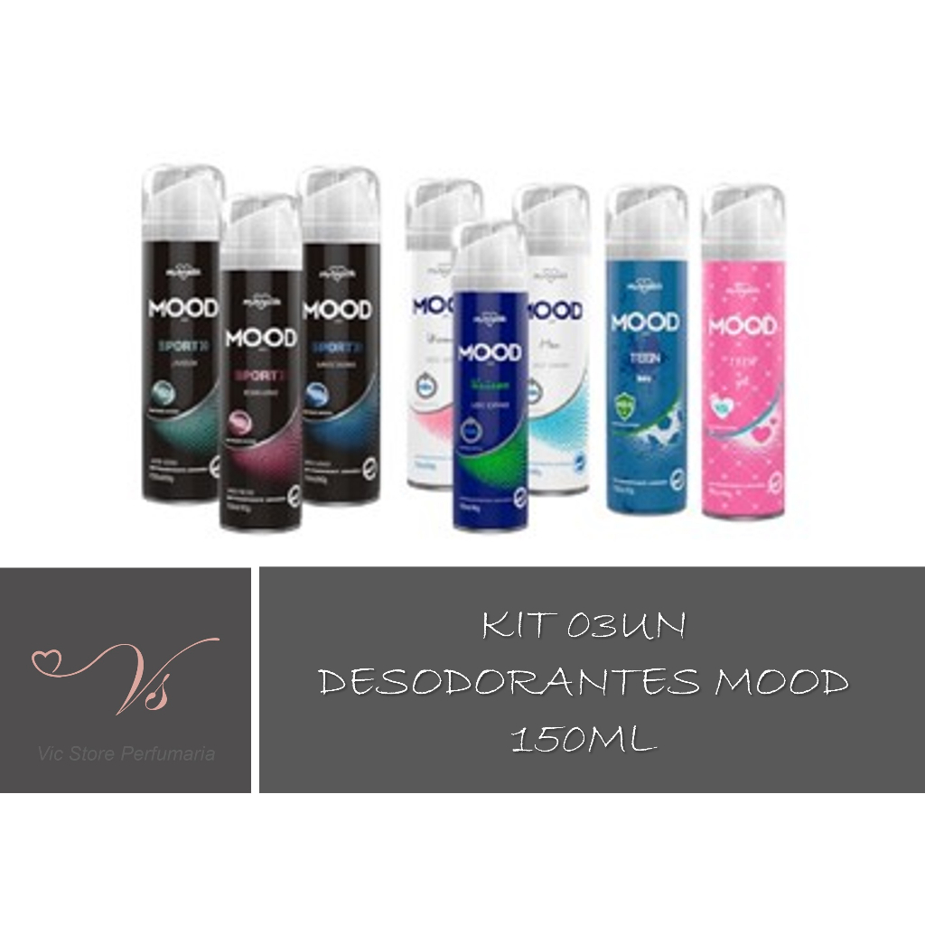 Kit com 03un Desodorante MOOD Antitranspirante Aerosol (SPRAY) 150ml