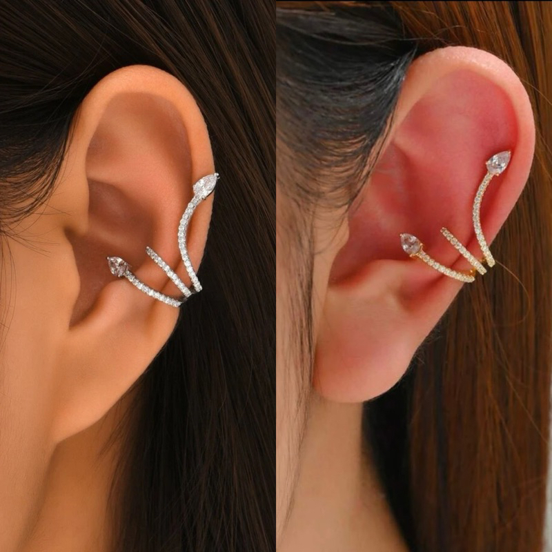 Piercing Fake Prata Minimalista da Moda Prata e Dourado Cravejado Semijoia SHB001