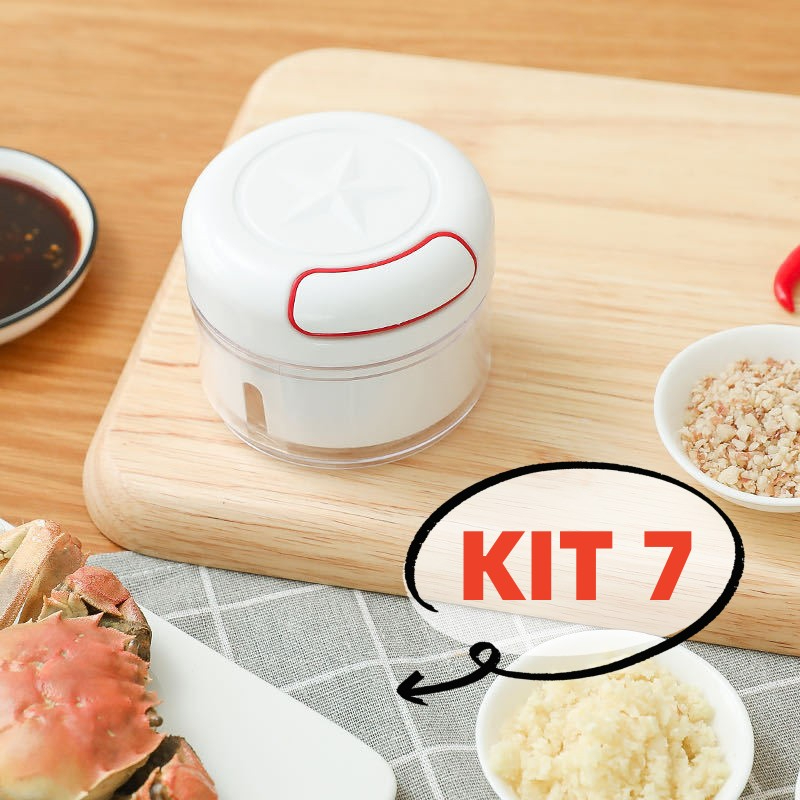 KIT 7 Mini Processador De Alimentos Manual Pequeno Picador E Cortador De Temperos 2 Lâminas Cozinha