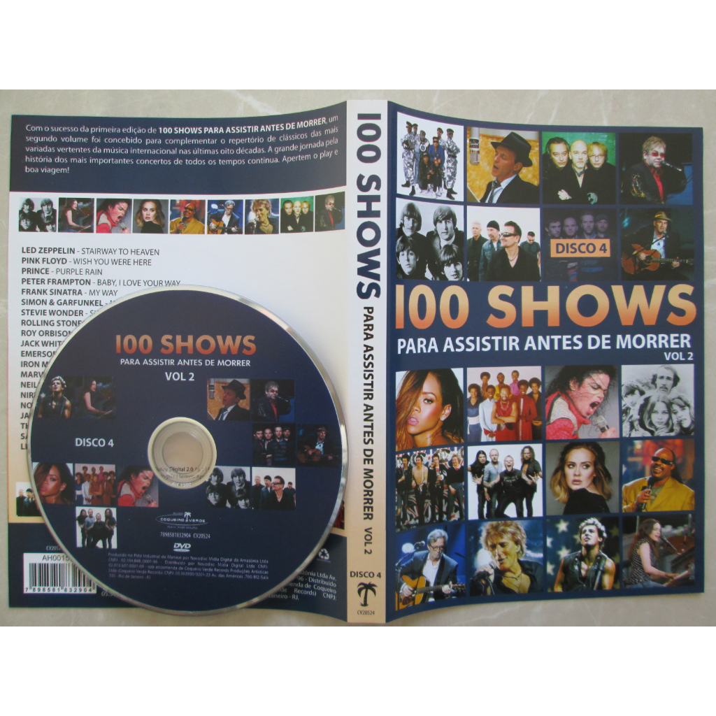 DVD - 100 SHOWS PARA ASSISTIR ANTES DE MORRER / Disco 4 / Vol. 2 / Pink Floyd / Led Zeppelin / Prince / Peter Frampton / Rolling Stones / Iron Maiden / Nirvana / Santana / Frank Sinatra / Entre Outros / Com Midia Do DVD Impecável / Original