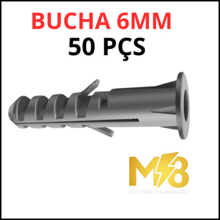 50 BUCHA PLASTICA 6MM COM ANEL em Oferta na Shopee