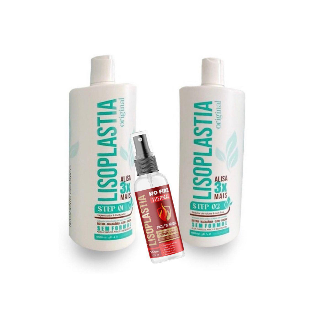 lisoplastia alisa3xmais KIT 2X1L PURA CABELOS PERFEITOS LISO 100% +1 PROTETOR ORGANICO 100ML