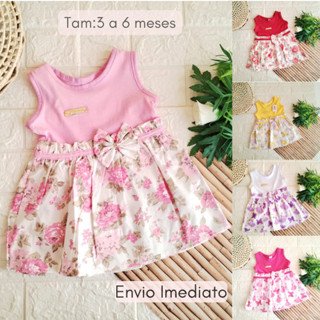Vestido de Bebe com Pinças e Laço Helena Roupas para Bebe Menina Roupa Infantil Feminino