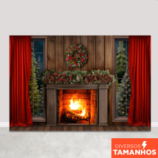 Painel de Natal Fundo Fotográfico Natalino Cenário Lareira Cortina Em Tecido Sublimado para Fotos em Oferta na Shopee