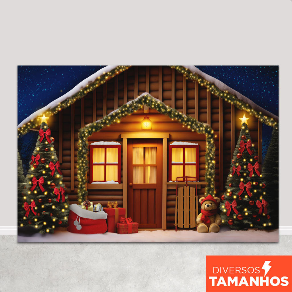 Fundo Fotográfico Natal Cenário Casa Natalina Em Tecido FNT-798
