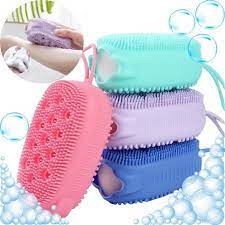 Esponja/Escova Para Banho Bucha De Silicone Flexível Com Porta Sabão