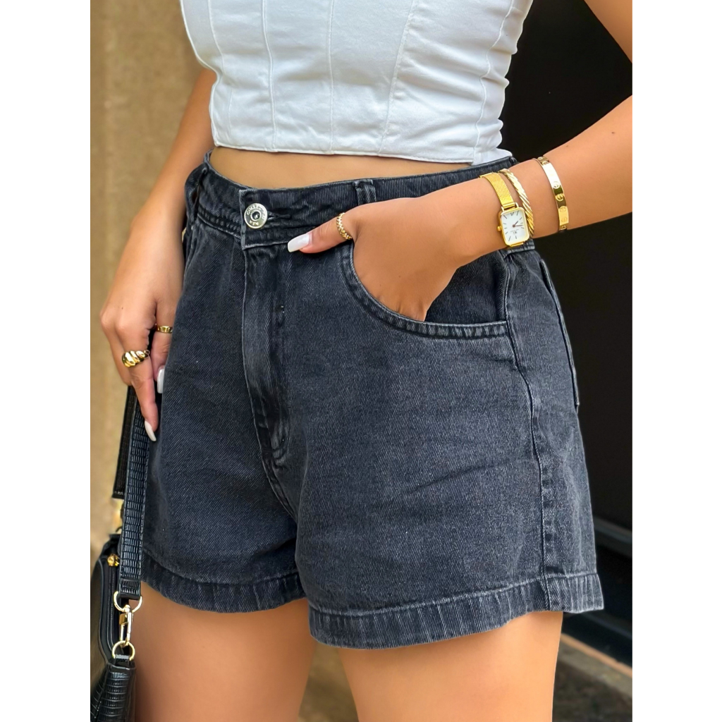 KISSMELADY 8109 short jeans feminina  Bermuda Feminina preto marmore cinza 8109