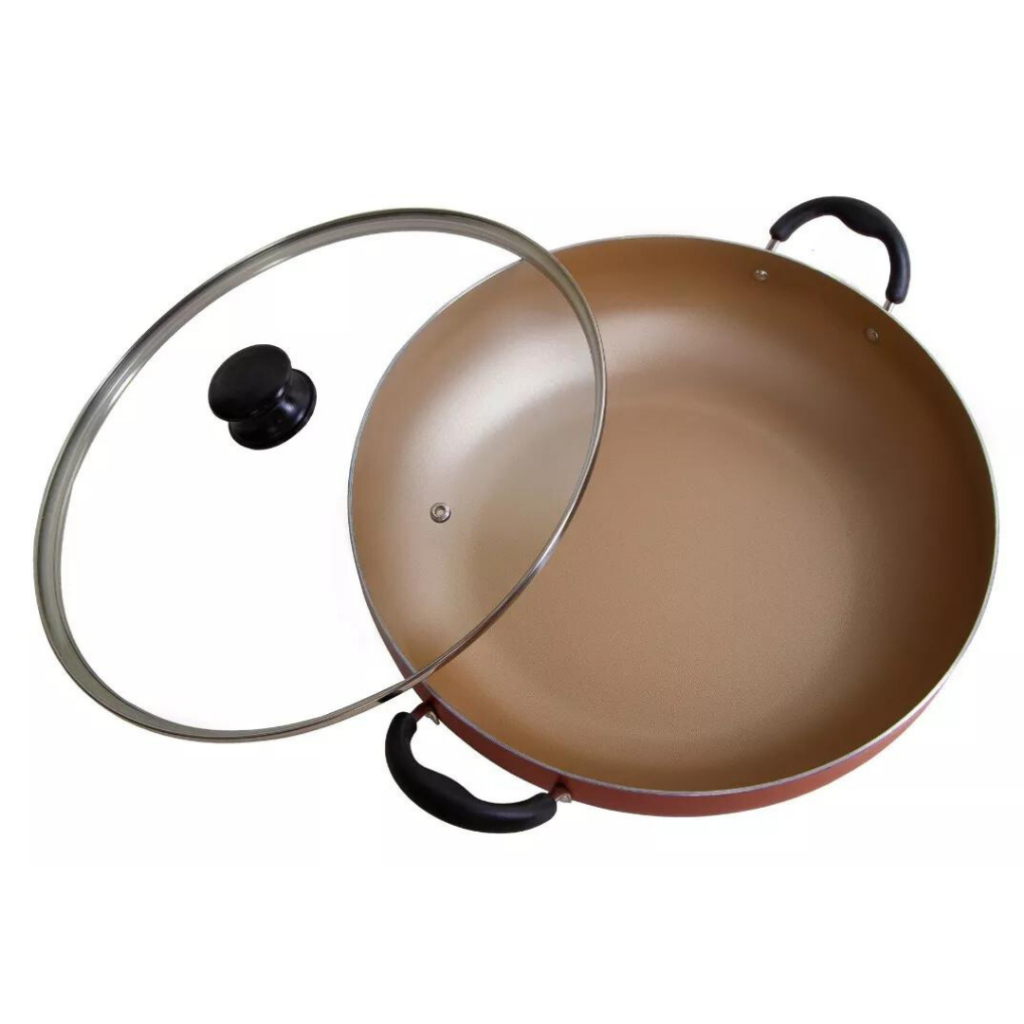 Frigideira Wok - 30 Cm | Antiaderente - Grande -Tampa Vidro! PROMOÇÃO RELÂMPAGO!!!