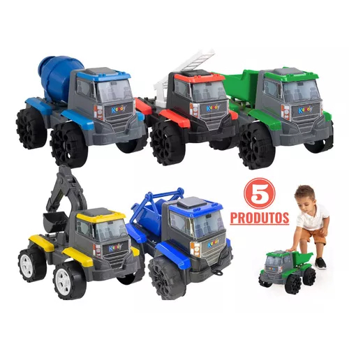 Kit 05 Caminhões Grande Carrinho Brinquedo Construção Bombeiro, guincho, escavador, betoneira em Oferta na Shopee