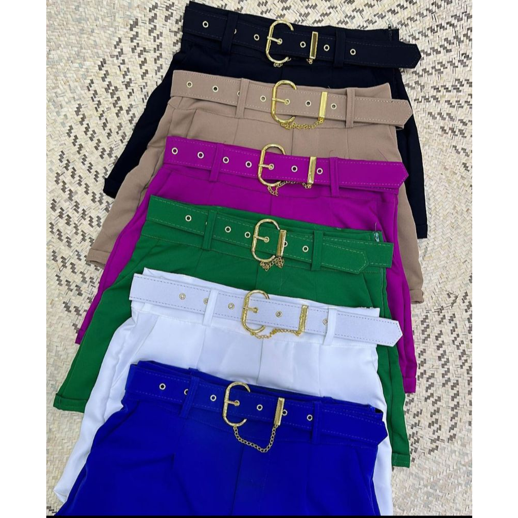 Short Feminino Alfaiataria com cinto corrente em Oferta na Shopee