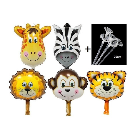 20 Balão Metalizado Safari Animais Centro De Mesa  Leão Tigre Zebra Girafa Macaco + Varetinhas 30cm em Oferta na Shopee
