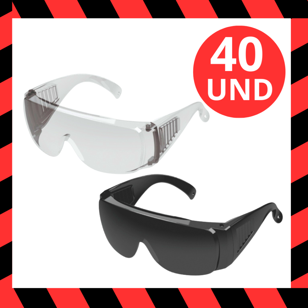 40 Uni Oculos Proteção Pessoal EPI Cipa Incolor Fume de Sobrepor Ao de Grau Anti Risco