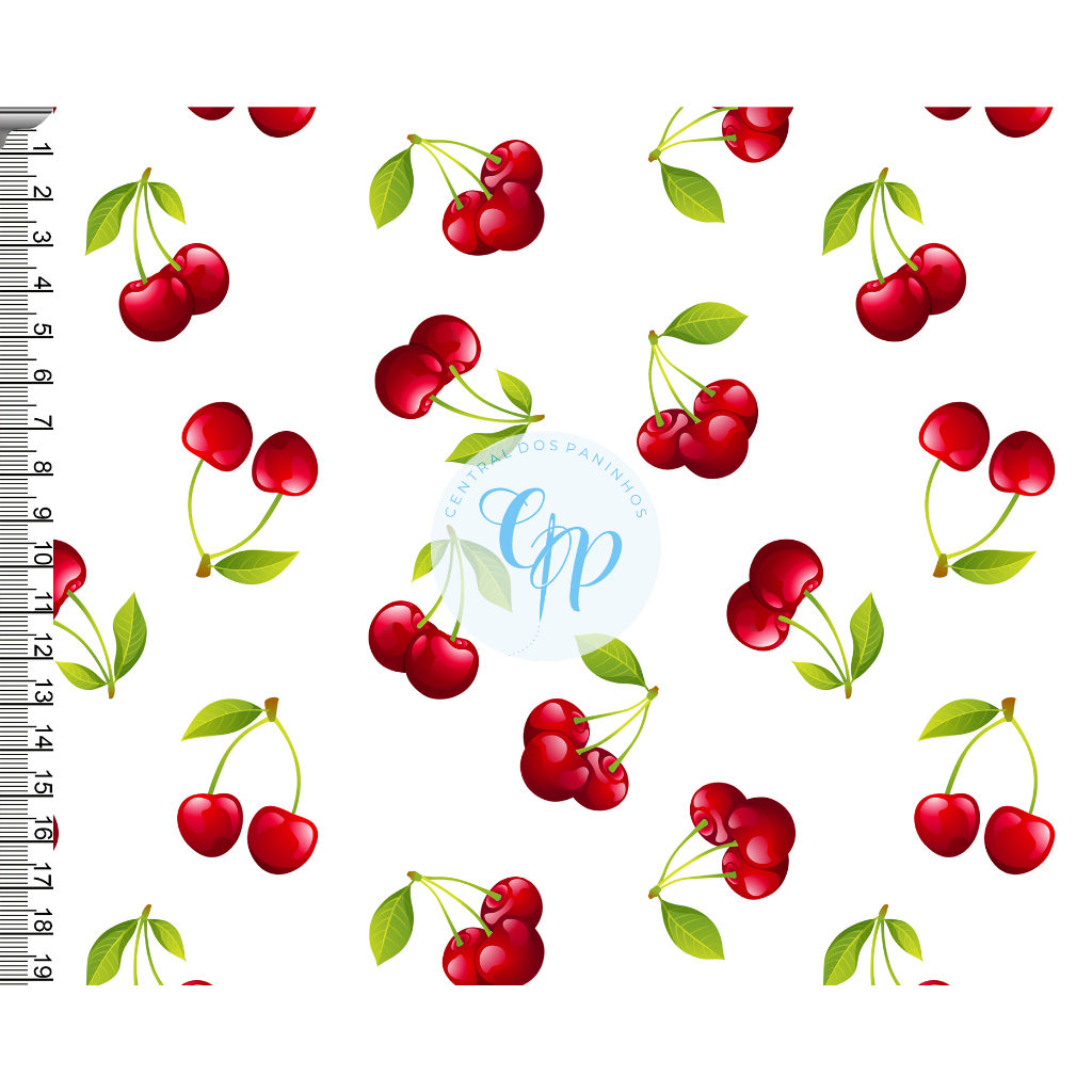 Tecido tricoline, microfibra ou gabardine - Cereja - fundo branco - 0.50CM em Oferta na Shopee