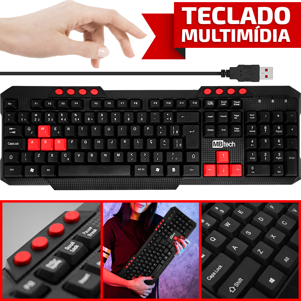 Teclado Usb Pc Computador Português Qwerty Teclas Multimidia