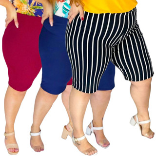 Bermuda Feminina Plus Size Curve Cintura Alta  Gorgurão  Com Elastano Elastico Na Cintura Confortável Tamanho G GG EXG
