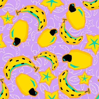 TECIDO VISCOLINHO ESTAMPADO CAJU E BANANA