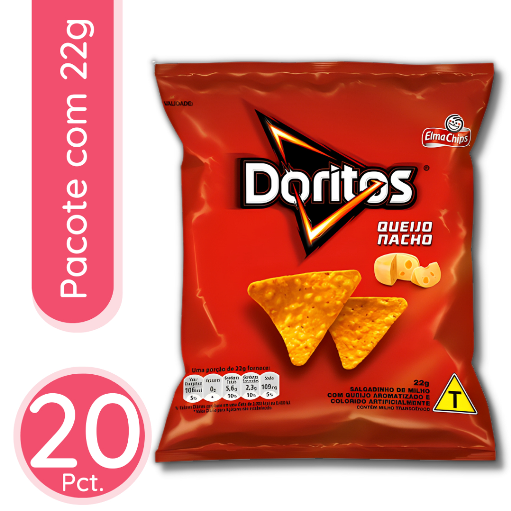 Biscoito Elma Chips: Doritos Queijo Nacho 22g - 20 Unidades
