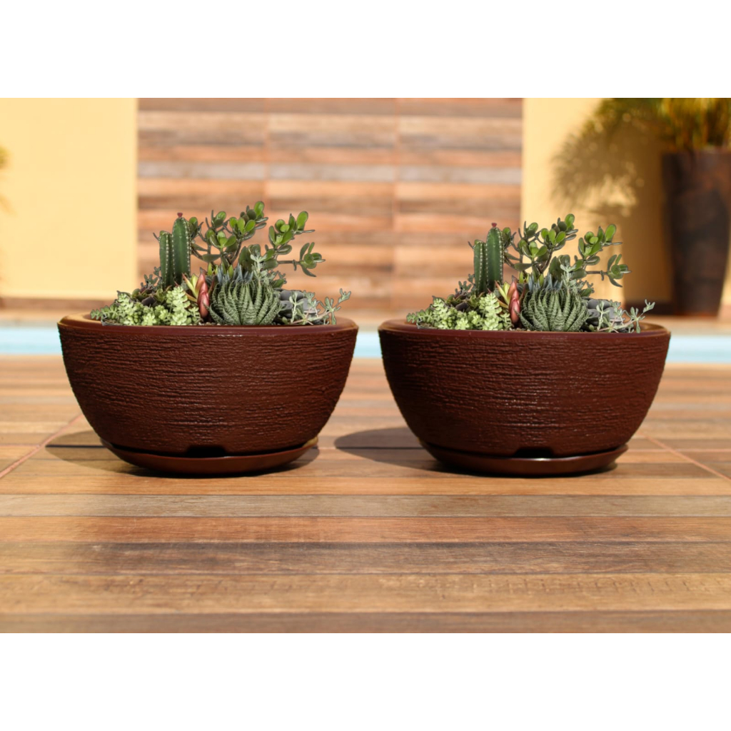 Detalhes do Kit 2 Vasos Bacia Polietileno Para Plantas cactos e suculentas N1 (26x13) Com Prato