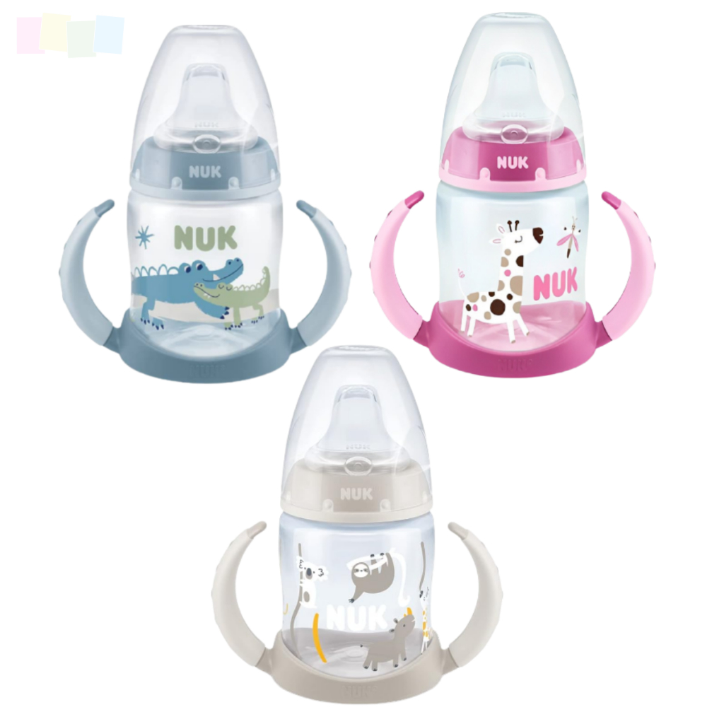 Copo de Treinamento Nuk First Choice Controle de Temperatura Antivazamento Bebedor em Silicone 150 ml Rosa/Azul em Oferta na Shopee