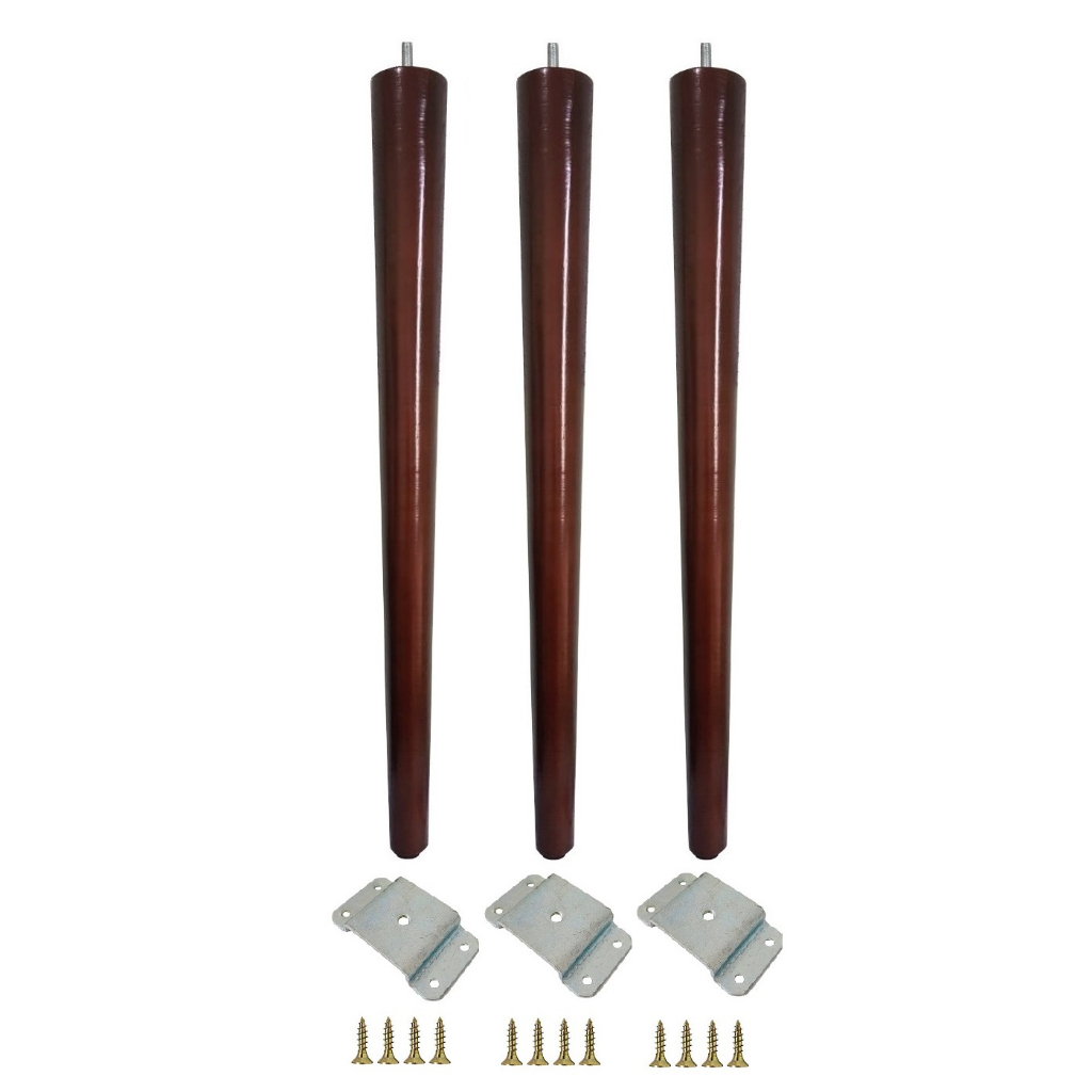 3 Pés Palito 60cm Parafuso 5/16 Madeira Pinus + 3 Chapinha Chapa Metal Reta + Parafusos - JT HOME