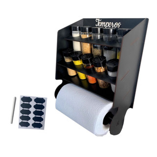 Porta Tempero e Porta Papel Toalha em Mdf Pintado com 10 Potes com Tampa mais Etiquetas