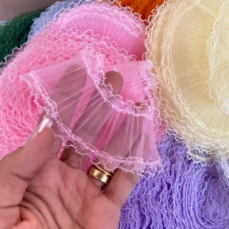 Renda Jabot 2 METROS, 50 mm Diversas Cores, Aviamento Artesanato e Costura Renda Franzida Jabo NYL