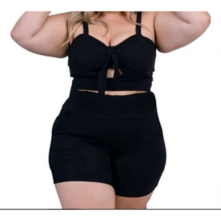 Conjunto Feminino Cropped Laço Short Moda Plus Size
