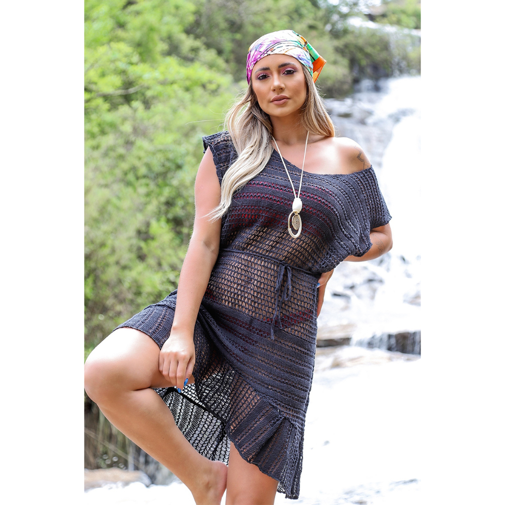 Saida Praia Feminina Fechada Vestido Verao Tendencia Tricot