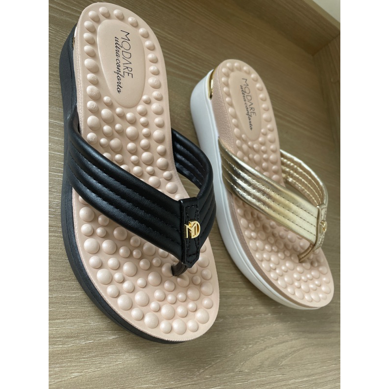 Tamanco Modare Ultra Conforto para Esporão Ortopédico Anabela Palmilha Massageadora Original Chinelo de Dedo Salto Médio