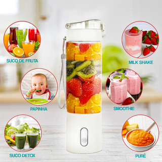 Mini Liquidificador Potente 40W com Copo de Vidro Borossilicato 500ml Portátil e 6 Lâminas - A580