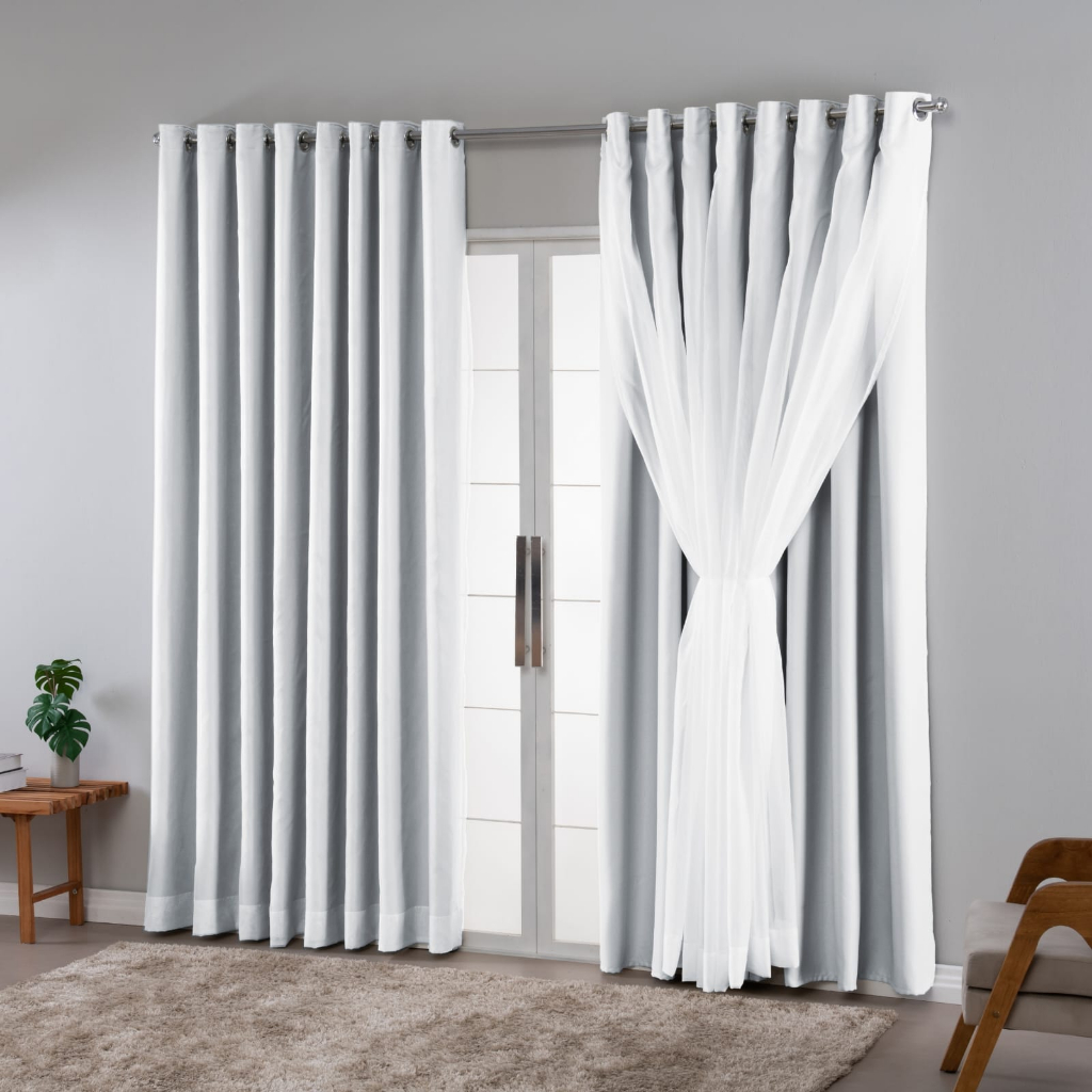 Cortina Blackout Com Voil Em Tecido 4.00x2.30 Para Varão Sala Quarto