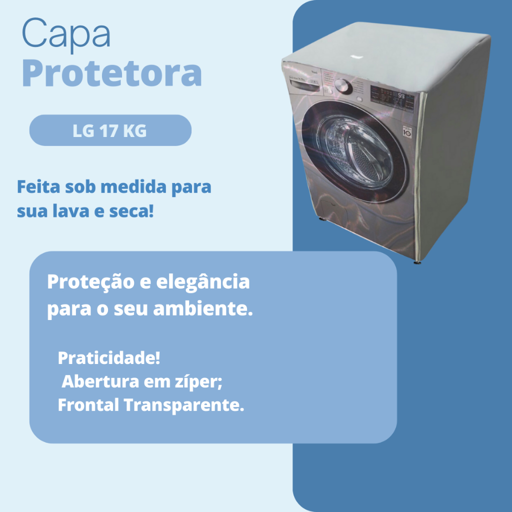 Capa P/ Lava E Seca LG 17kg Wi-fi Thinq Wd17bv2 Transparente