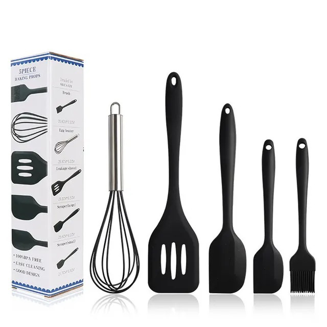 Kit 5 Utensílios De Silicone Cozinha Colher Espátulas Escova