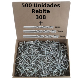 Rebites Pop 308 Aluminio Kit Com 3 Brocas Aco rebite 8mm