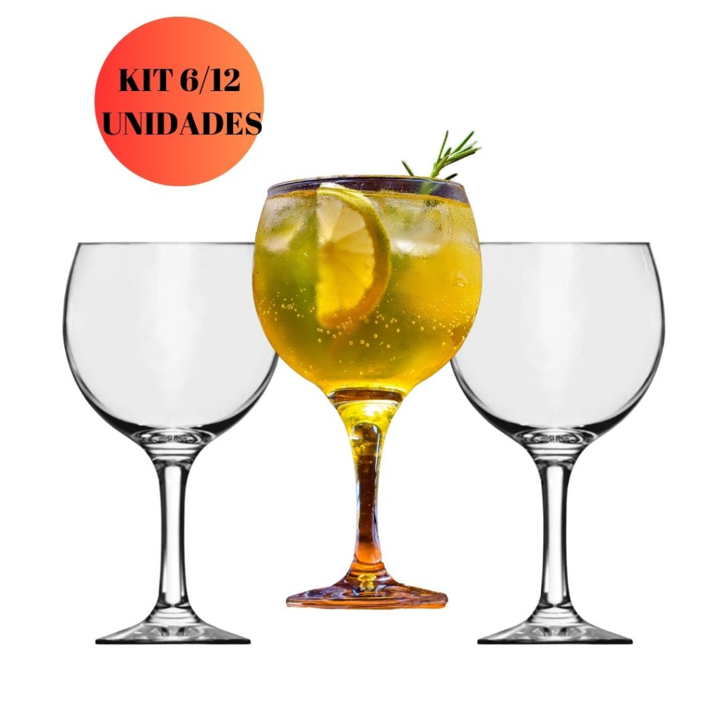 Jogo Kit 6/12 Taça Gin Tonica 600ml Vidro Nadir Transparente Tanqueray Batida Beefeater Original Drink Coquetel Gyn Mesa Posta Festa Boate