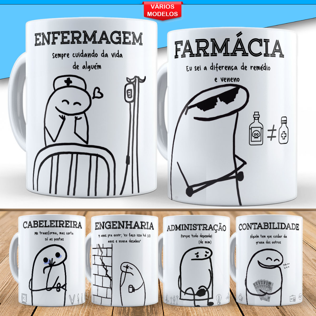 Caneca Enfermagem Farmácia Engenharia Administração Contabilidade Cabelereira Direito Fisioterapia Personalizada Porcelana 325ml
