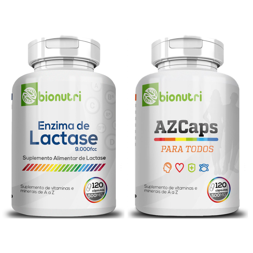 Kit Lactoze Enzima Lactase + Multivitaminico AzCaps 120 Capsulas 500mg - Bionutri