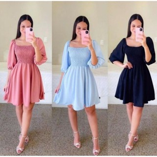 vestido curto com manga cumprida