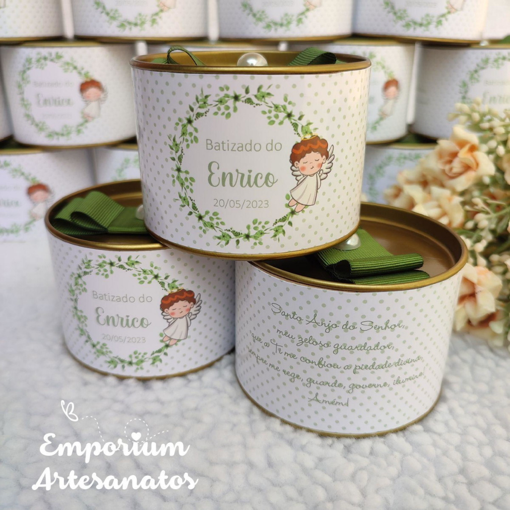 Kit Tubolata Personalizada 7x5cm Lembrancinha Batizado Menino Verde Crisma Eucaristia