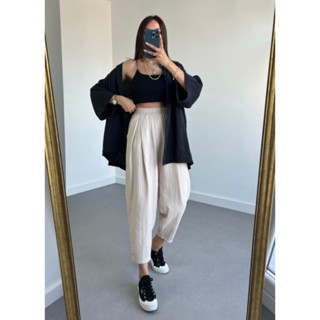 Calça Feminina com Bolsos Laterais e Cintura de Elástico Casual Elegante