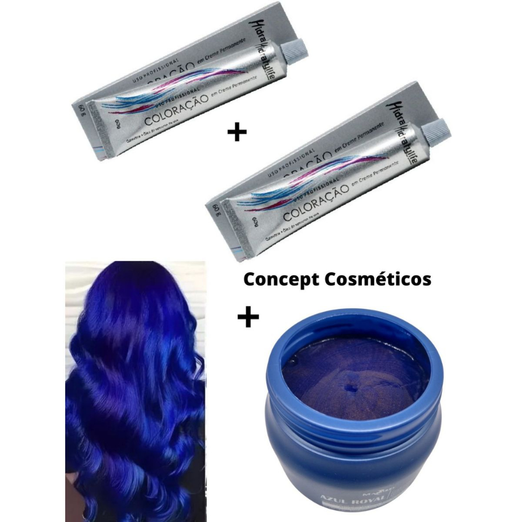 Coloração Azul Royal 2 Unidades + Máscara Azul Royal 250 g Mairibel 1 Unidade