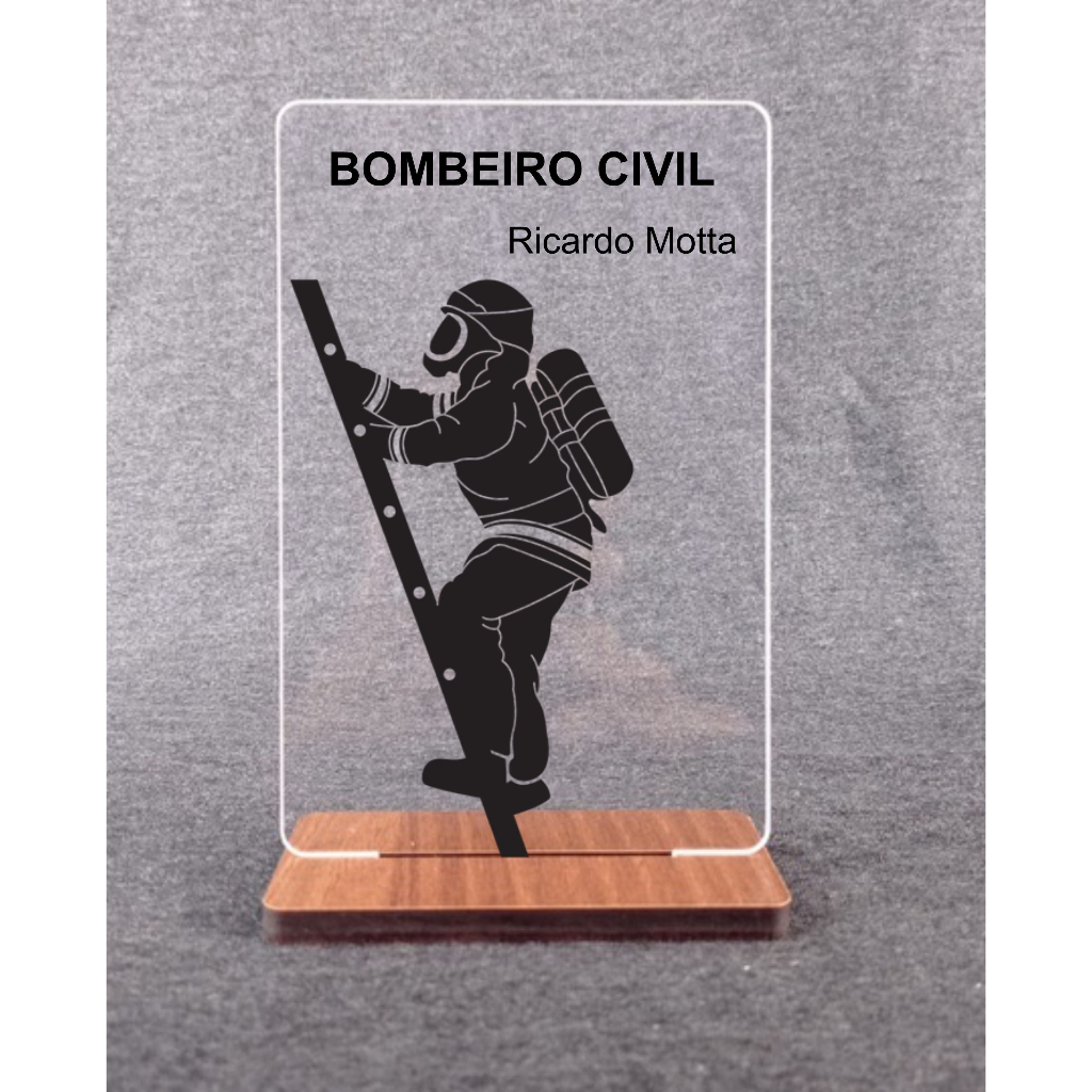 Placa de Acrílico Bombeiro Civil, Quadro Decorativo Bombeiro Civil 10X15 cm Base MDF