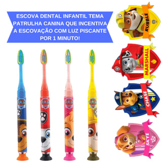 Escova Dental Infantil que Pisca Patrulha Canina Cerdas Macias, Pisca por 60 segundos - GUM em Oferta na Shopee