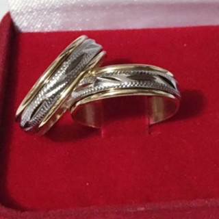 Aliança Bodas Banhada a Ouro 18k Trabalhada 2 Cores 4MM