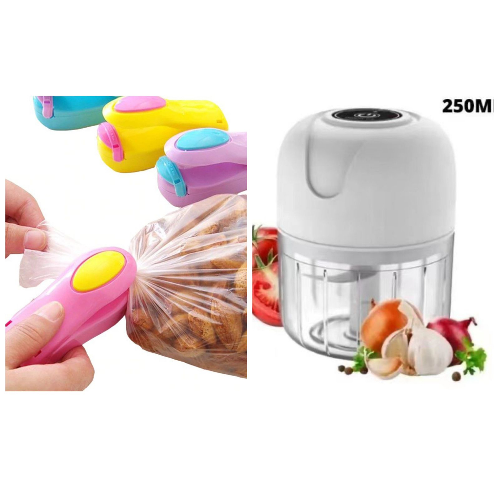 Conjunto Mini processador 250ml +amolador de faca/mini selador/pulverizador de oleo