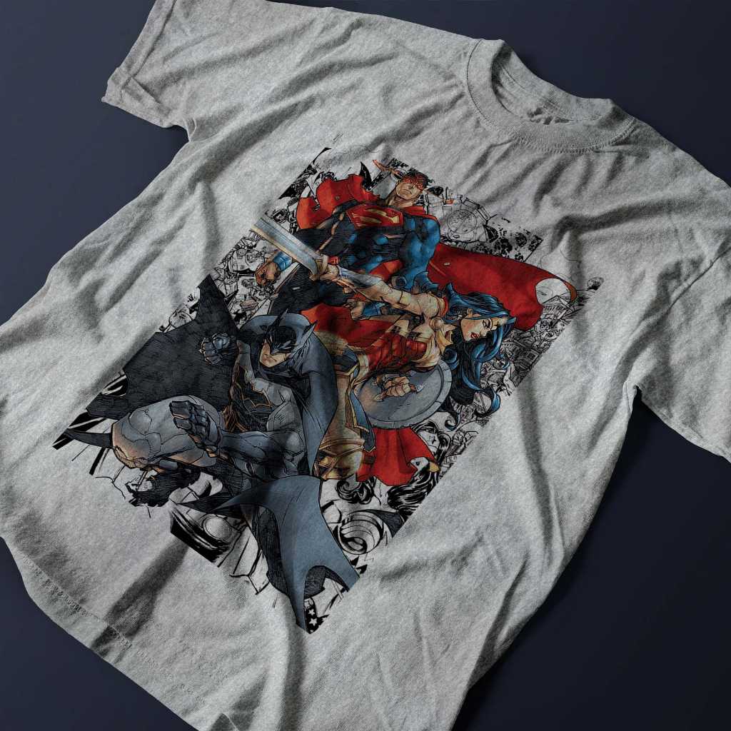 Camiseta Masculina Estampada Personagens Quadrinho Herói DC Comic Liga da Justiça Super Man Batman Maravilha Super Homem